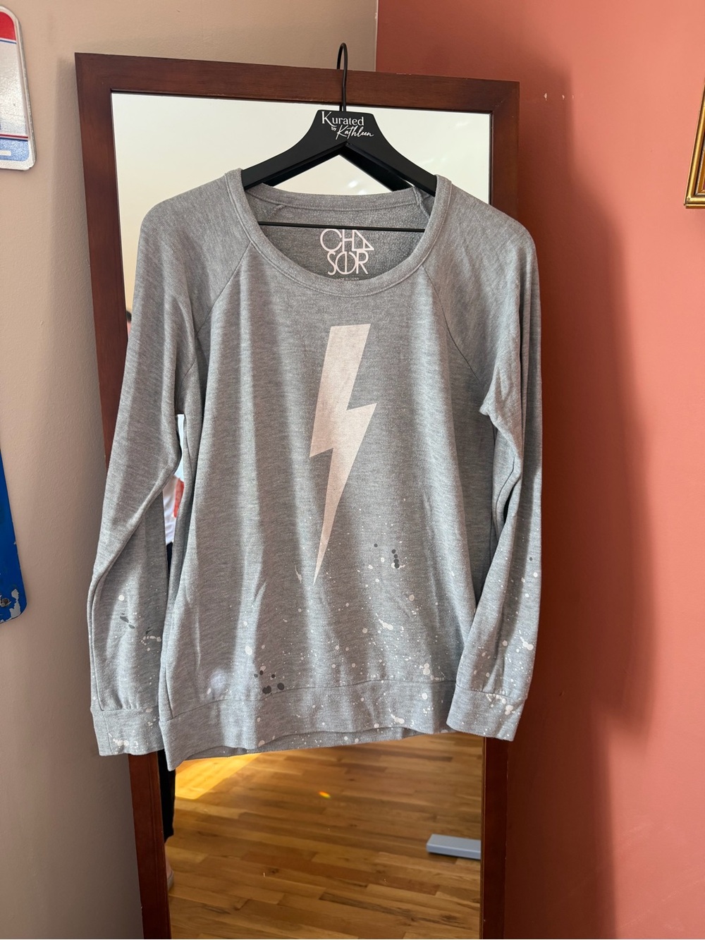 Chaser Gray Crewneck Sweatshirt with Lightning Bolt
